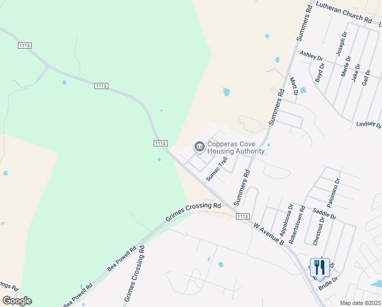 map of restaurants, bars, coffee shops, grocery stores, and more near 4204 Primrose Drive in Copperas Cove