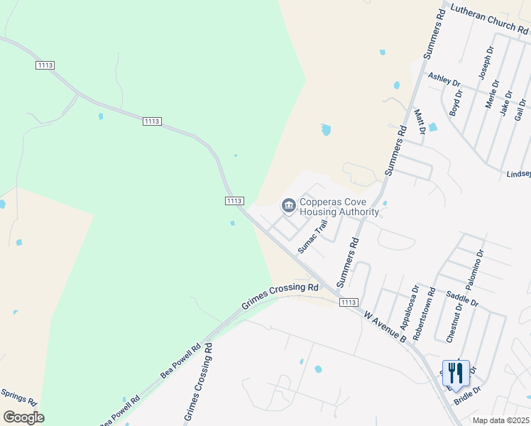 map of restaurants, bars, coffee shops, grocery stores, and more near 4204 Primrose Drive in Copperas Cove