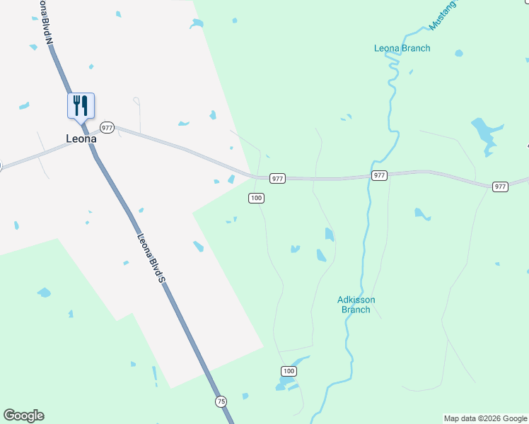 map of restaurants, bars, coffee shops, grocery stores, and more near 8133 County Road 100 in Leona