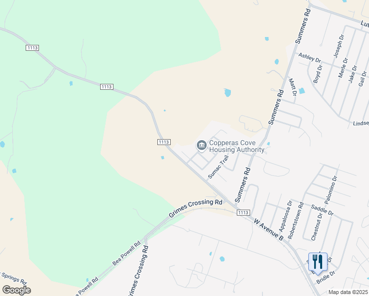 map of restaurants, bars, coffee shops, grocery stores, and more near 4204 Primrose Drive in Copperas Cove
