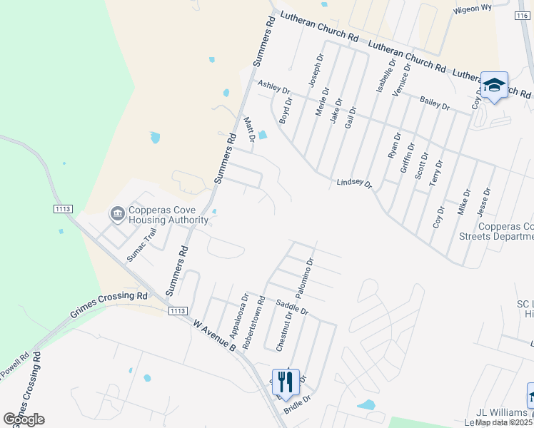 map of restaurants, bars, coffee shops, grocery stores, and more near 2603 Sunflower Trail in Copperas Cove