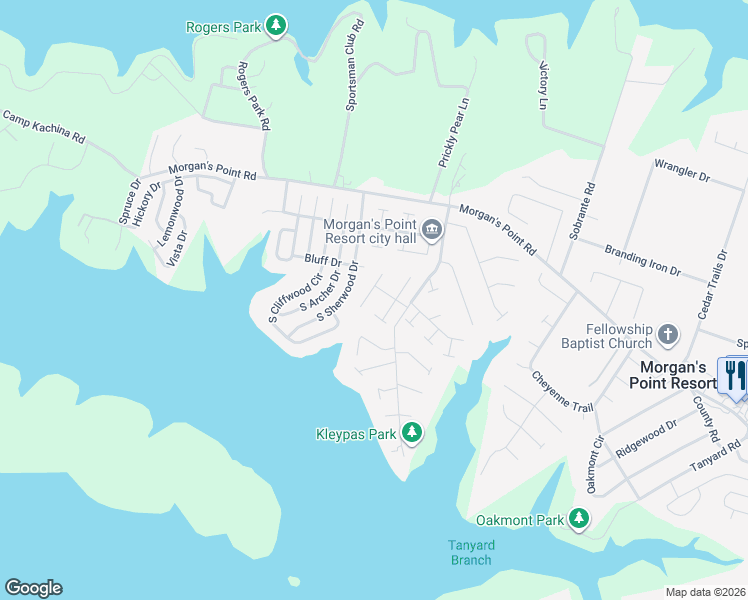 map of restaurants, bars, coffee shops, grocery stores, and more near 28 Morgan's Point Boulevard in Belton
