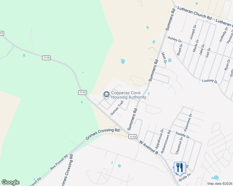 map of restaurants, bars, coffee shops, grocery stores, and more near 509 Primrose Drive in Copperas Cove