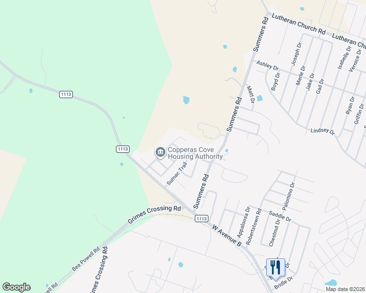 map of restaurants, bars, coffee shops, grocery stores, and more near 3114 Janelle Drive in Copperas Cove