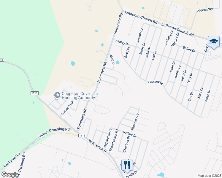 map of restaurants, bars, coffee shops, grocery stores, and more near 403 Rainbow Court in Copperas Cove