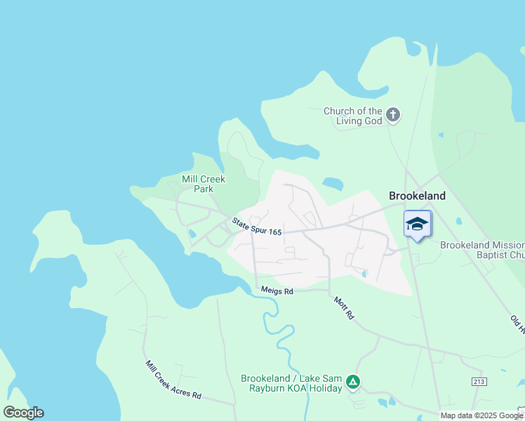 map of restaurants, bars, coffee shops, grocery stores, and more near 143 Mill Creek Vista in Brookeland