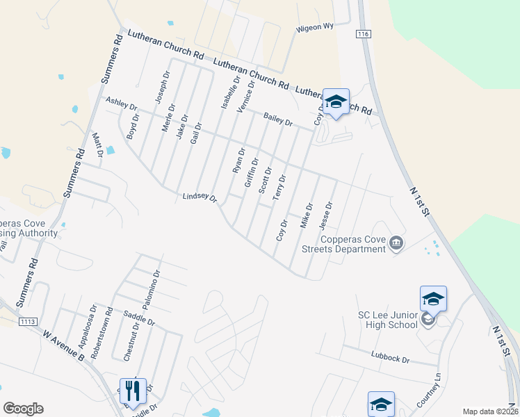map of restaurants, bars, coffee shops, grocery stores, and more near 2006 Scott Drive in Copperas Cove
