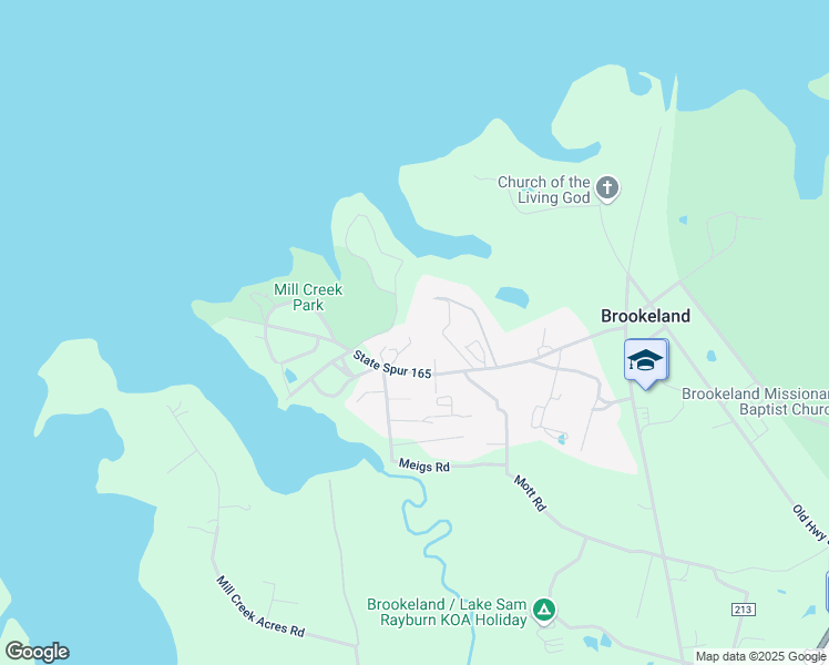 map of restaurants, bars, coffee shops, grocery stores, and more near 143 Mill Creek Vista in Brookeland