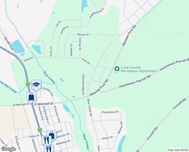 map of restaurants, bars, coffee shops, grocery stores, and more near 1402 Bear Creek Road in Adel