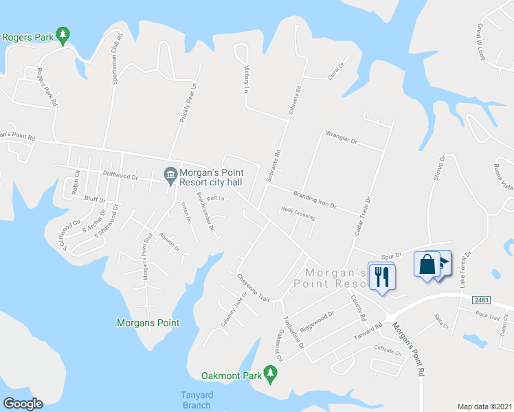 map of restaurants, bars, coffee shops, grocery stores, and more near 2509 Morgan's Point Road in Belton