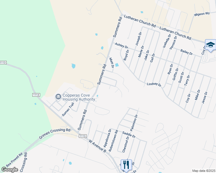 map of restaurants, bars, coffee shops, grocery stores, and more near 403 Rainbow Court in Copperas Cove