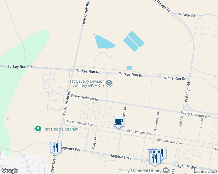 map of restaurants, bars, coffee shops, grocery stores, and more near in Killeen