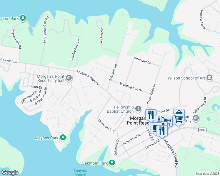 map of restaurants, bars, coffee shops, grocery stores, and more near 2509 Morgan's Point Road in Belton