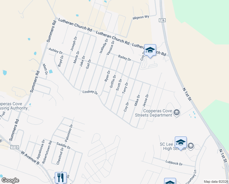 map of restaurants, bars, coffee shops, grocery stores, and more near 2006 Scott Drive in Copperas Cove