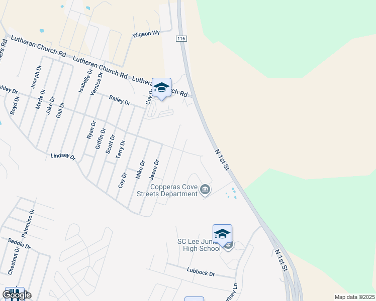 map of restaurants, bars, coffee shops, grocery stores, and more near 2308 Jesse Drive in Copperas Cove