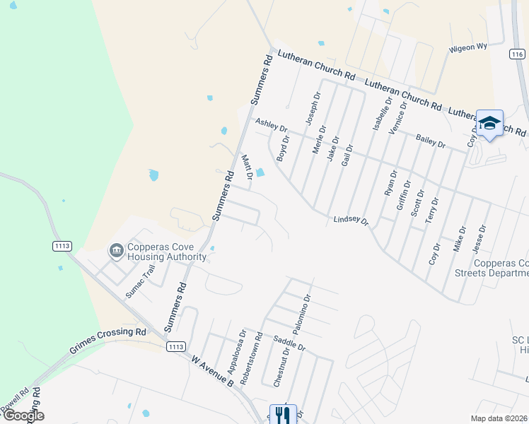 map of restaurants, bars, coffee shops, grocery stores, and more near 2709 Curtis Drive in Copperas Cove