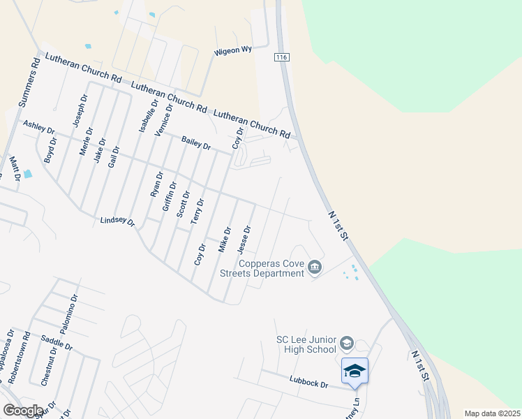 map of restaurants, bars, coffee shops, grocery stores, and more near 2308 Jesse Drive in Copperas Cove