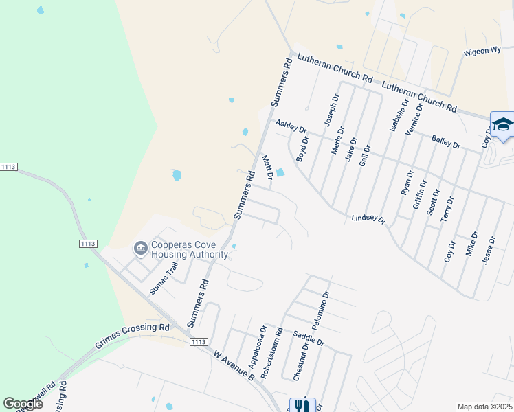 map of restaurants, bars, coffee shops, grocery stores, and more near 2916 Starlight Drive in Copperas Cove