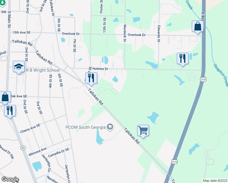 map of restaurants, bars, coffee shops, grocery stores, and more near 2001 Tallokas Point Road in Moultrie