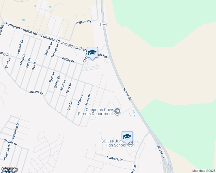 map of restaurants, bars, coffee shops, grocery stores, and more near 2308 Jesse Drive in Copperas Cove