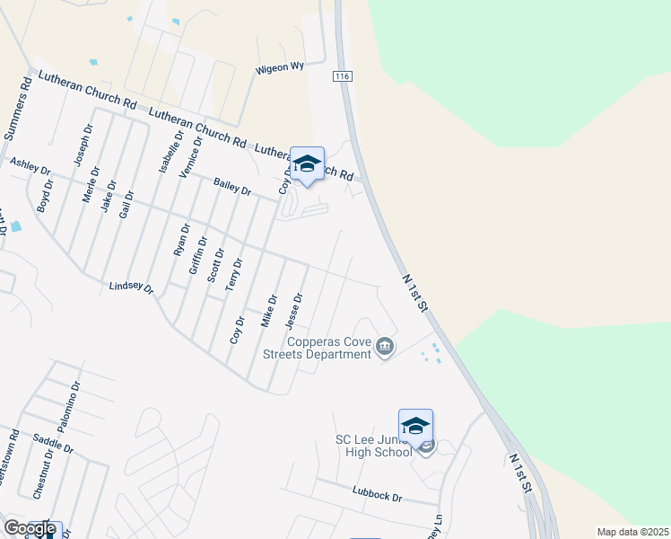 map of restaurants, bars, coffee shops, grocery stores, and more near 2308 Jesse Drive in Copperas Cove