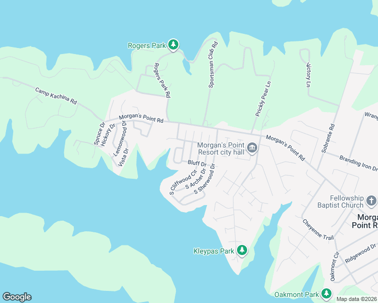 map of restaurants, bars, coffee shops, grocery stores, and more near 4 South Cliffwood Circle in Morgan's Point Resort