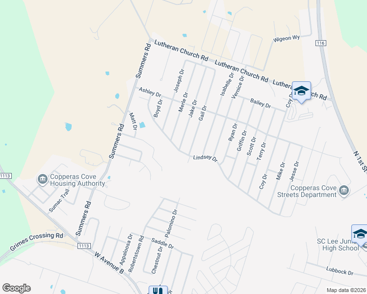 map of restaurants, bars, coffee shops, grocery stores, and more near 2004 Jake Drive in Copperas Cove