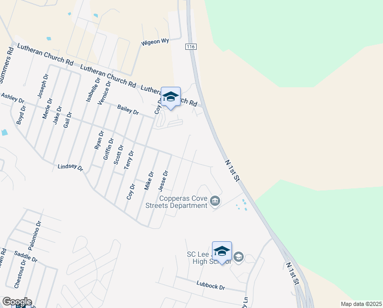 map of restaurants, bars, coffee shops, grocery stores, and more near 2308 Jesse Drive in Copperas Cove