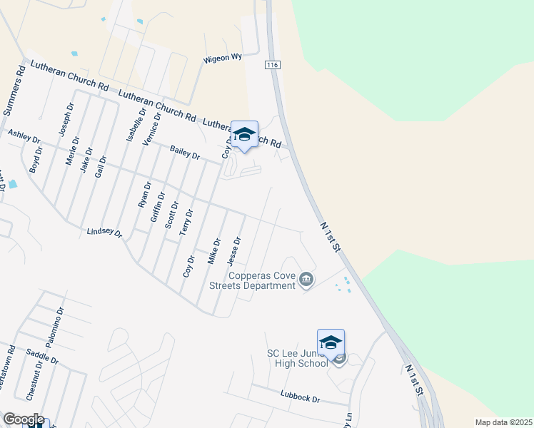 map of restaurants, bars, coffee shops, grocery stores, and more near 2308 Jesse Drive in Copperas Cove