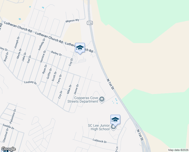 map of restaurants, bars, coffee shops, grocery stores, and more near 2308 Jesse Drive in Copperas Cove