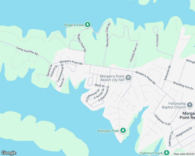 map of restaurants, bars, coffee shops, grocery stores, and more near 4 South Cliffwood Circle in Morgan's Point Resort