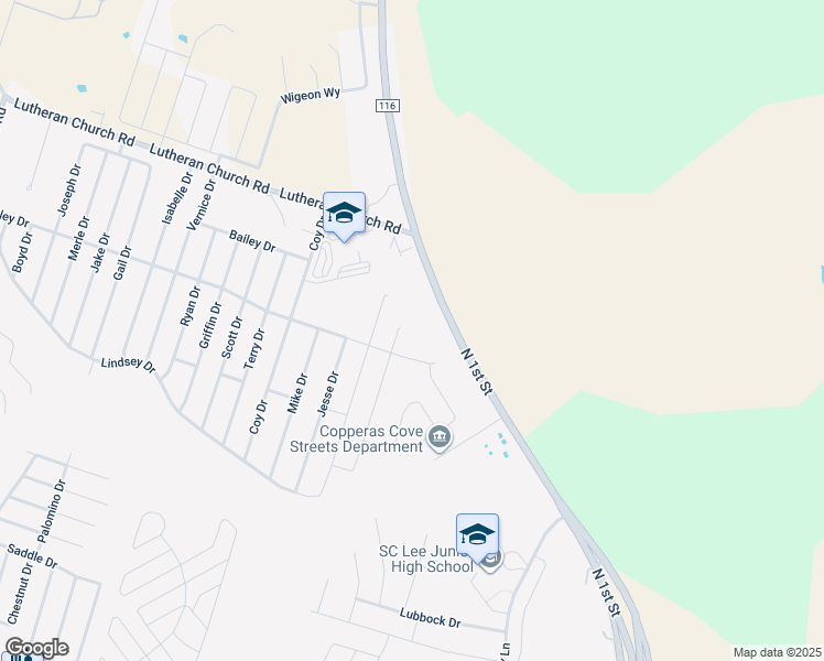 map of restaurants, bars, coffee shops, grocery stores, and more near 2308 Jesse Drive in Copperas Cove