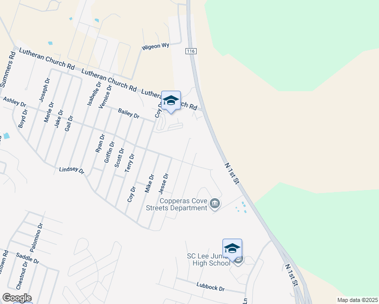 map of restaurants, bars, coffee shops, grocery stores, and more near 2308 Jesse Drive in Copperas Cove