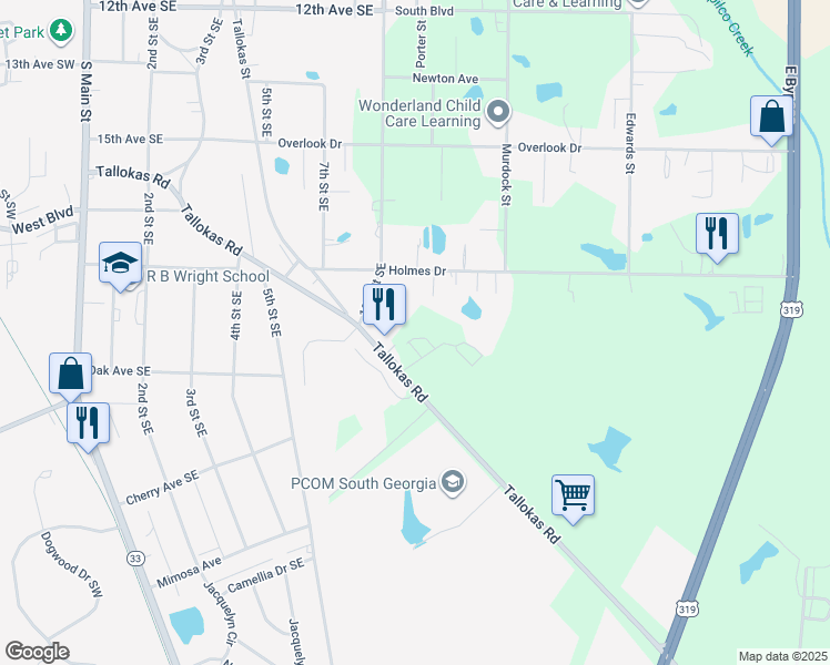 map of restaurants, bars, coffee shops, grocery stores, and more near 1885 Tallokas Road in Moultrie