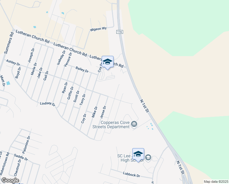 map of restaurants, bars, coffee shops, grocery stores, and more near 2308 Jesse Drive in Copperas Cove