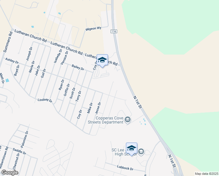 map of restaurants, bars, coffee shops, grocery stores, and more near 2308 Jesse Drive in Copperas Cove