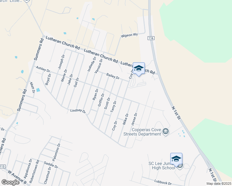 map of restaurants, bars, coffee shops, grocery stores, and more near 2403 Terry Drive in Copperas Cove