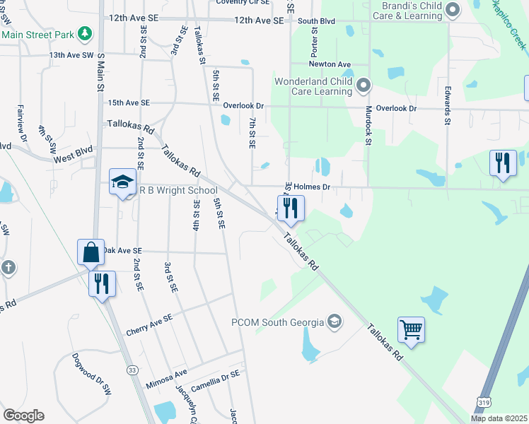 map of restaurants, bars, coffee shops, grocery stores, and more near 1825 5th Street Southeast in Moultrie