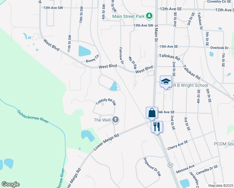 map of restaurants, bars, coffee shops, grocery stores, and more near 32 Pine Valley Circle Drive Southwest in Moultrie