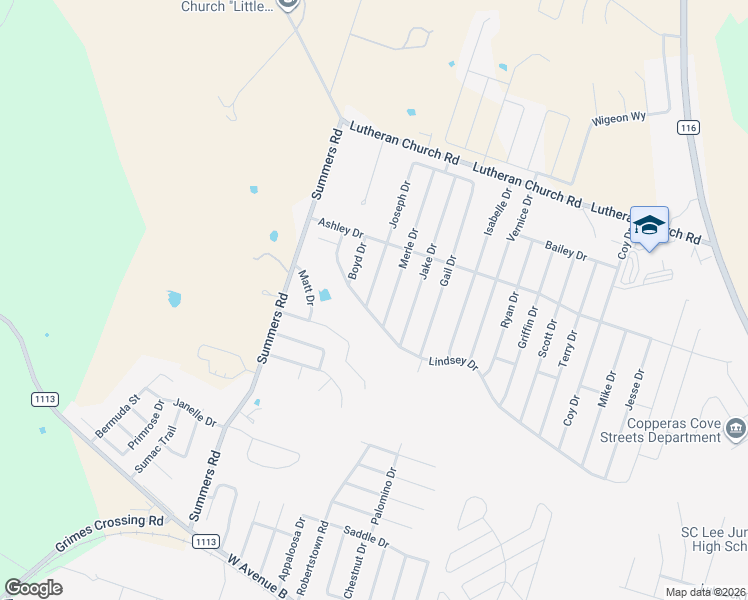 map of restaurants, bars, coffee shops, grocery stores, and more near 2104 Joseph Drive in Copperas Cove
