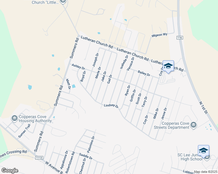 map of restaurants, bars, coffee shops, grocery stores, and more near 2210 Gail Drive in Copperas Cove