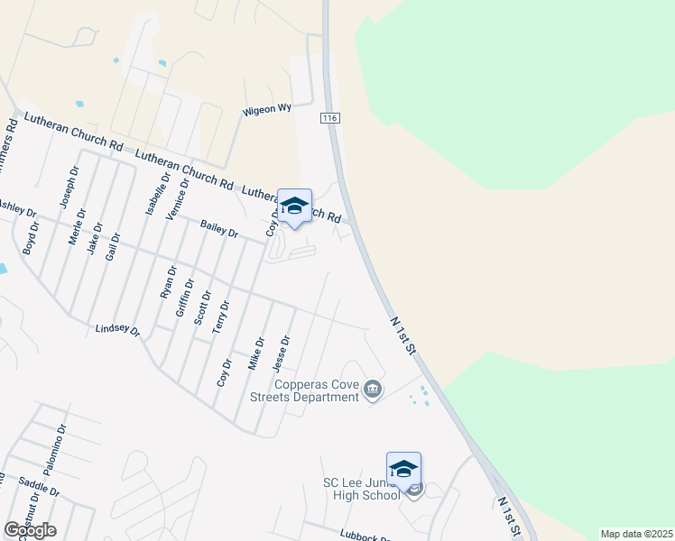 map of restaurants, bars, coffee shops, grocery stores, and more near 2308 Jesse Drive in Copperas Cove