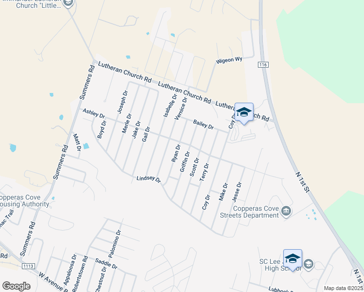 map of restaurants, bars, coffee shops, grocery stores, and more near 2308 Ryan Drive in Copperas Cove