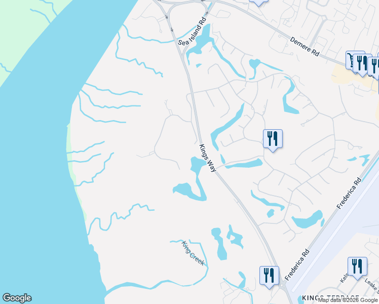 map of restaurants, bars, coffee shops, grocery stores, and more near 144 Cuyler Lane in St. Simons Island