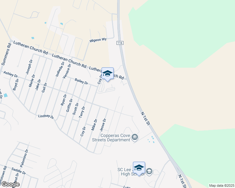 map of restaurants, bars, coffee shops, grocery stores, and more near 2308 Jesse Drive in Copperas Cove