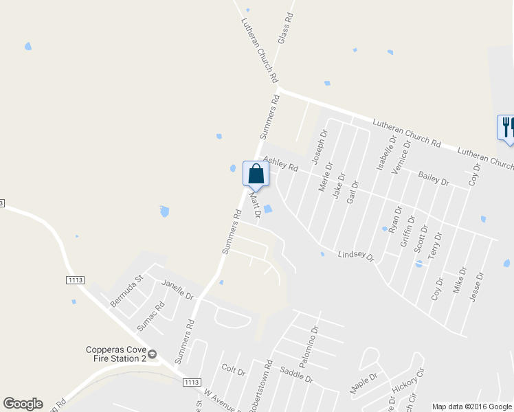 map of restaurants, bars, coffee shops, grocery stores, and more near 2001 Matt Drive in Copperas Cove