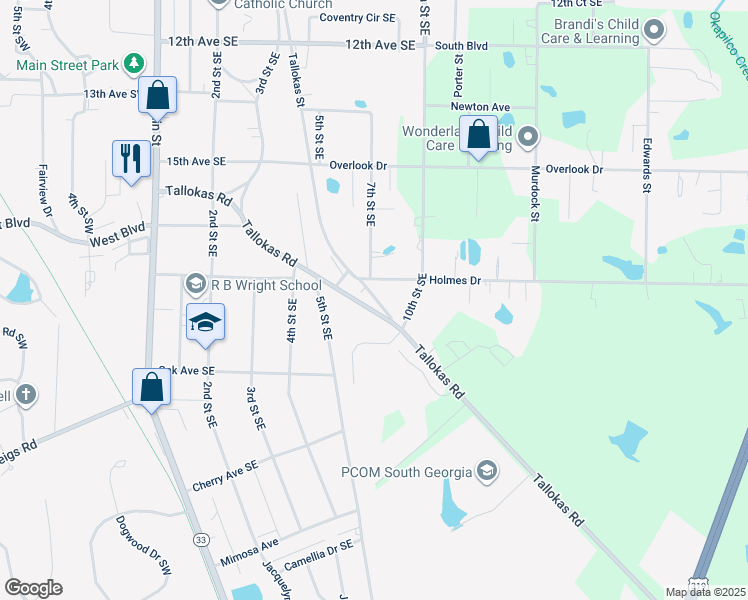 map of restaurants, bars, coffee shops, grocery stores, and more near 1825 5th Street Southeast in Moultrie