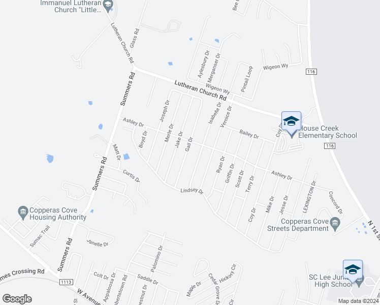 map of restaurants, bars, coffee shops, grocery stores, and more near 2302 Gail Drive in Copperas Cove