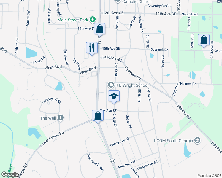 map of restaurants, bars, coffee shops, grocery stores, and more near 1812 2nd Street Southeast in Moultrie