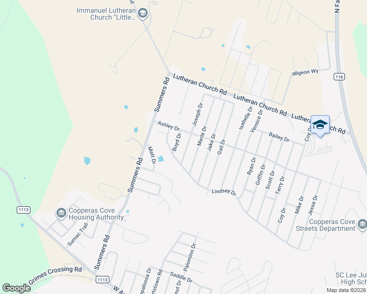 map of restaurants, bars, coffee shops, grocery stores, and more near 2302 Boyd Drive in Copperas Cove
